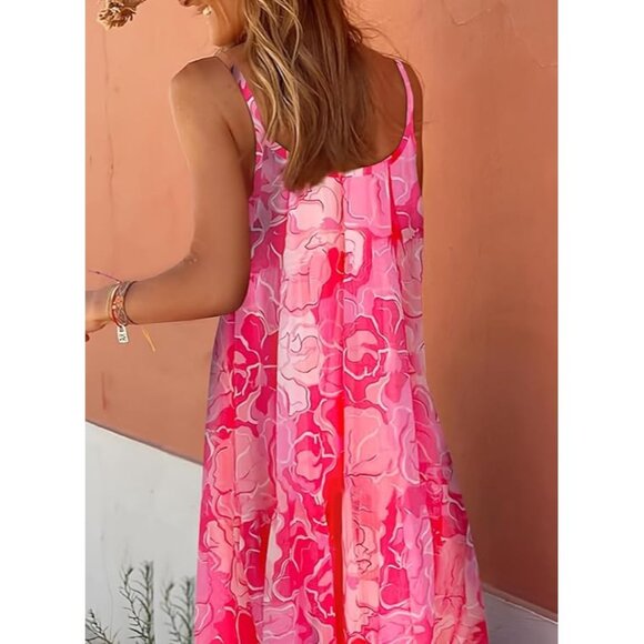 Dokotoo Women Summer Dresses Spaghetti Strap Scoop Neck Smocked Ruffle Flowy Boh - Picture 3 of 4